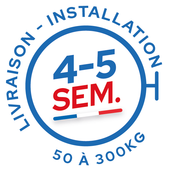Une livraison et une installation en 4 à 5 semaines de 50kg à 300kg