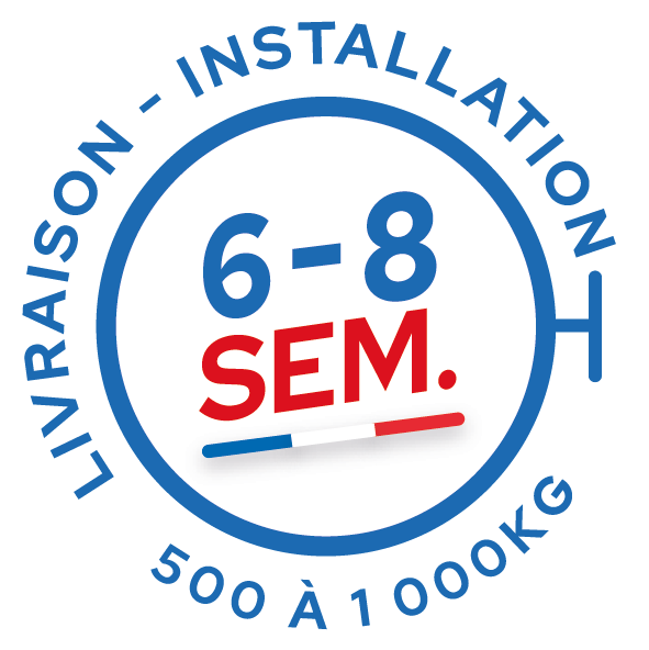 Une livraison et une installation en 6 à 8 semaines de 500kg à 1000kg
